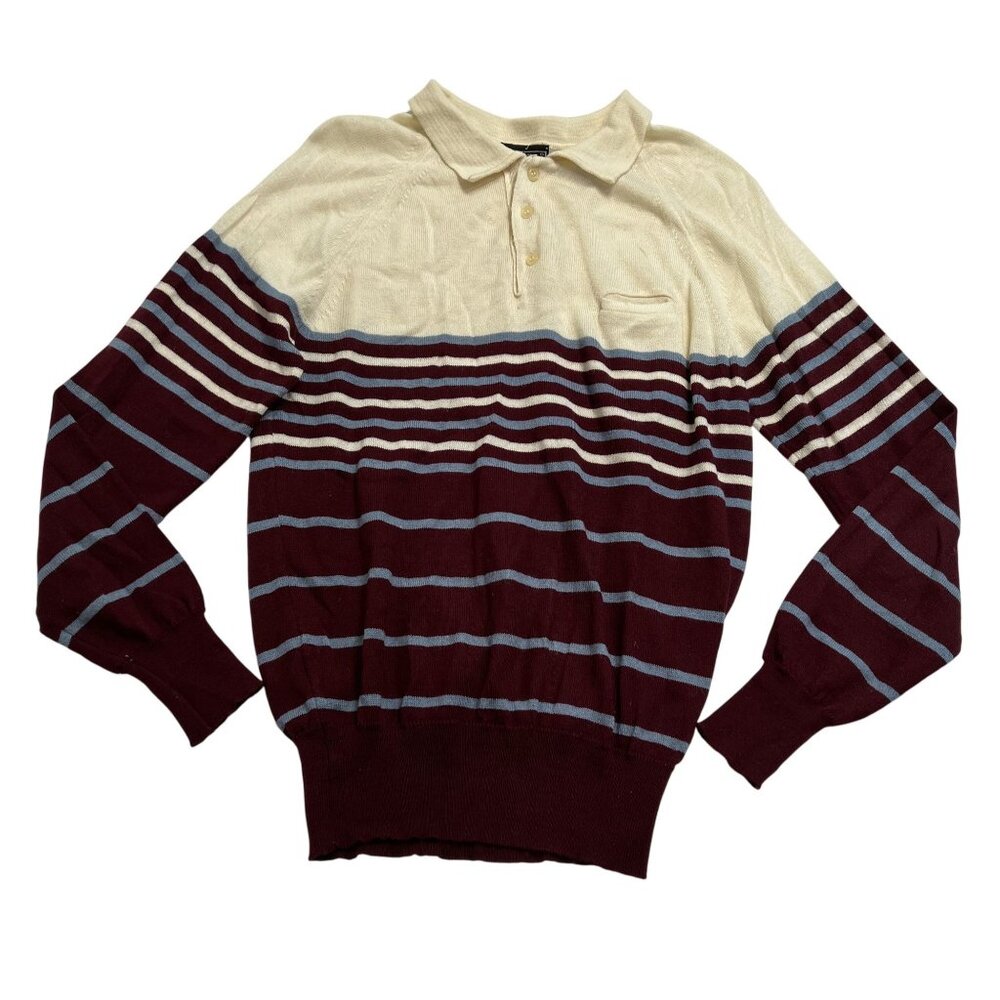 Vintage 80's Andrew St. John Preppy Polo Sweater in Ivory Red Blue Stripe